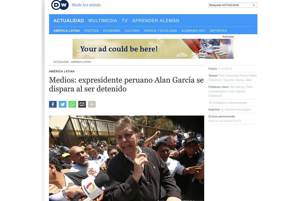 Así informa la prensa internacional sobre el estado de Alan García tras dispararse (FOTOS)