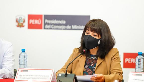La premier Mirtha Vásquez ofreció una conferencia de prensa y mostró su preocupación por el derrame de petróleo de Repsol. (Foto: PCM)