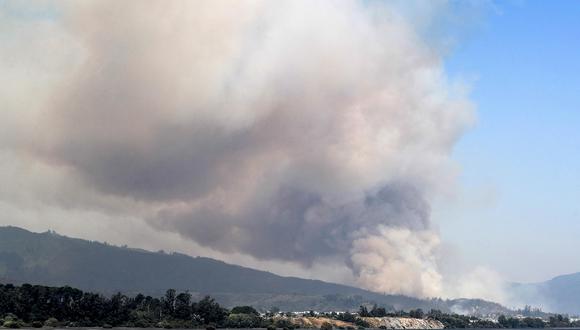 El humo se eleva de un incendio en Santa Juana, provincia de Concepción, Chile el 3 de febrero de 2023.  (Foto de JAVIER TORRES / AFP)