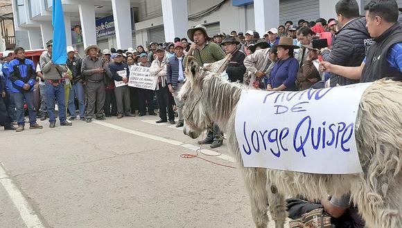 Cusco: Pasean burro con el nombre de alcalde a fin de pedir su destitución (FOTOS)