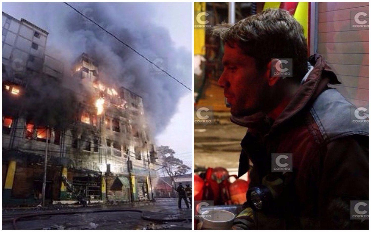 Las Malvinas: actor Paco Bazán es captado como bombero voluntario en incendio (FOTOS)