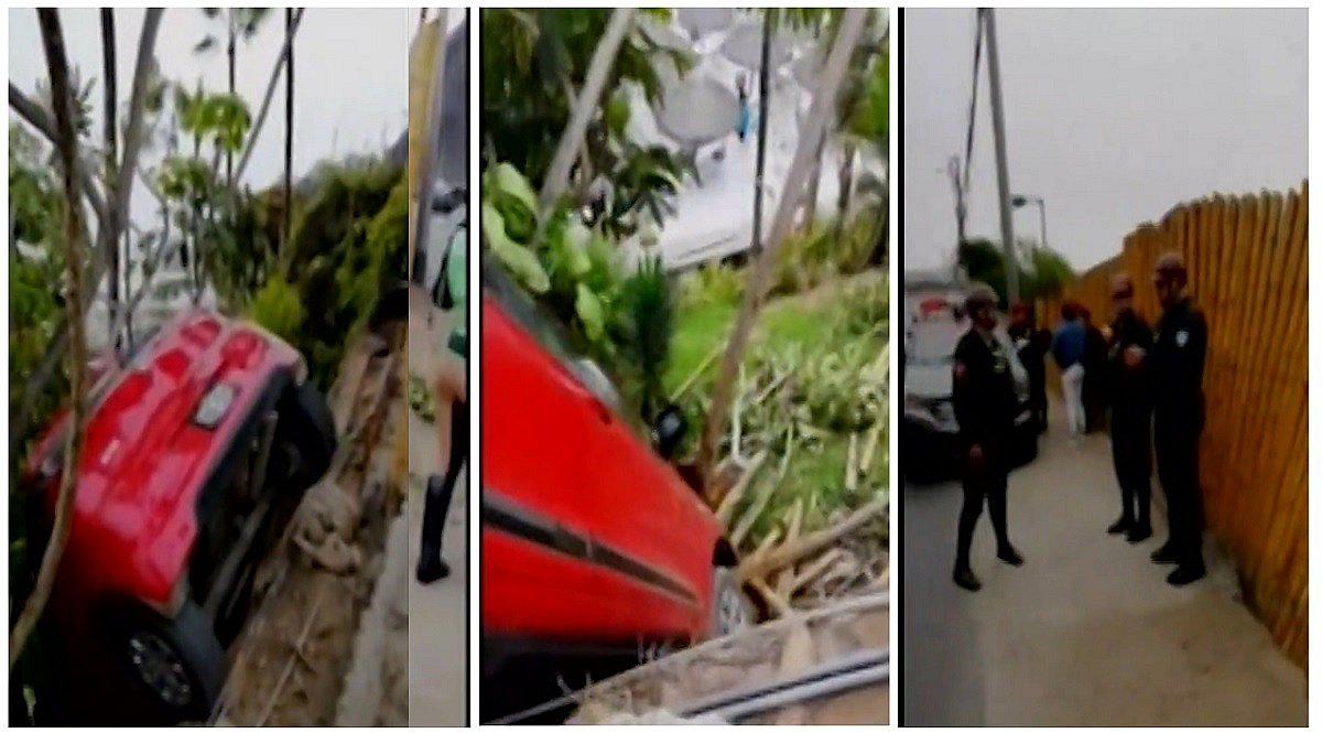 Miraflores: Auto se despista y casi cae a conocido club de la Costa Verde (VIDEO)