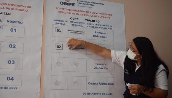 ODPE Trujillo sorteó ubicación de los cuatro movimientos regionales que presentaron listas en la región. En Lima, en tanto, se definió lugar que ocuparán los partidos políticos.