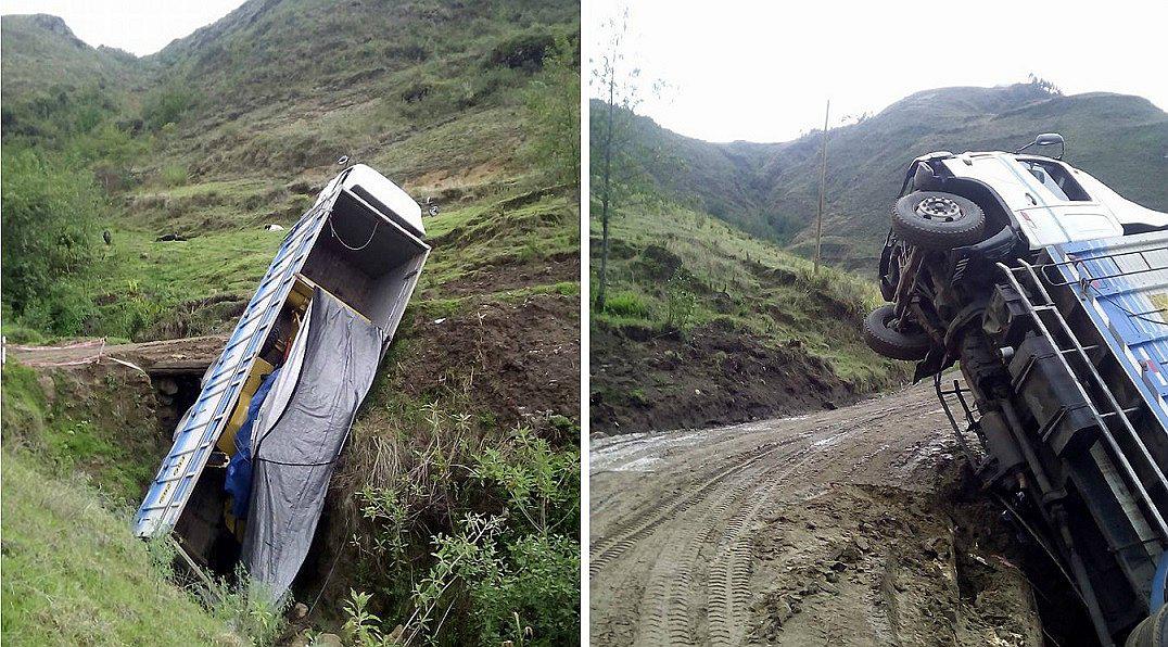 La Libertad: Camión vuelca y cae a una pendiente por la quebrada de Las Zarzas 