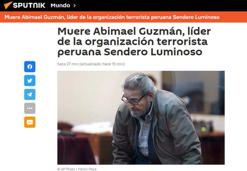 Murió el genocida Abimael Guzmán, a los 86 años y la prensa del mundo cubre el suceso. (Foto: portada Sputnik)