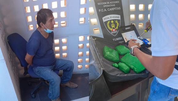 Ysrael Casique Ruiz iba como pasajero en un ómnibus de transporte interprovincial y al revisar su equipaje en la bodega, los policías le halló más de tres kilos de PBC.