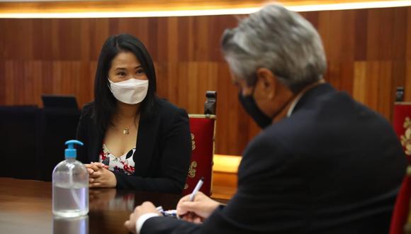 Keiko Fujimori y Francisco Sagasti en una reunión en Palacio de Gobierno. | Foto: Twitter.