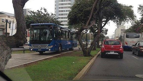​Bus azul invade ciclovía de avenida Arequipa