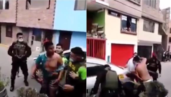 Sujetos resistiéndose a ser intervenidos por agente de la Policía en el Callao. | Foto: América Noticias.