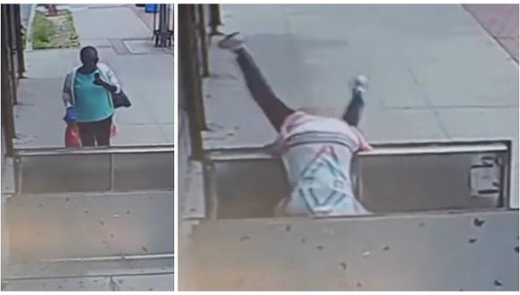 YouTube: mujer cayó aparatosamente a sótano por ir distraída con su celular  (VIDEO)