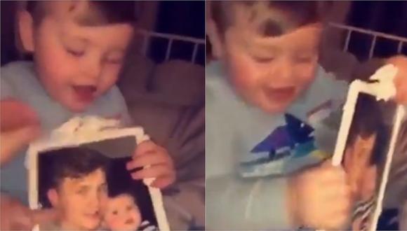 Curiosa reacción de bebé al ver la foto de su padre fallecido sorprende a usuarios de YouTube