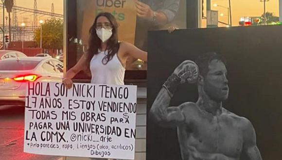 Una joven artista de México se volvió tendencia por su forma de solventar sus estudios vendiendo sus lienzos, especialmente uno del boxeador Saúl Álvarez. | Crédito: @nicki__arte / Instagram