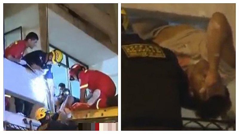 Cercado de Lima: Hombre cae de cuarto piso y salva de morir de milagro (VIDEO)