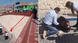 Tacna: Motociclista cae de 5 metros de altura y casco le salva vida