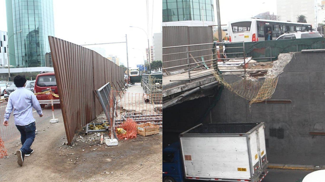 ​Peatones en peligro por obras en avenida Javier Prado (FOTOS Y VIDEOS)