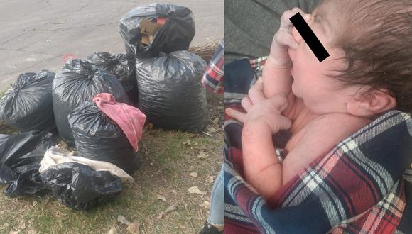 La bebé fue hallada dentro de una bolsa de basura. Estaba envuelta con mantas y tenía manchas de sangre. (Foto: Twitter)
