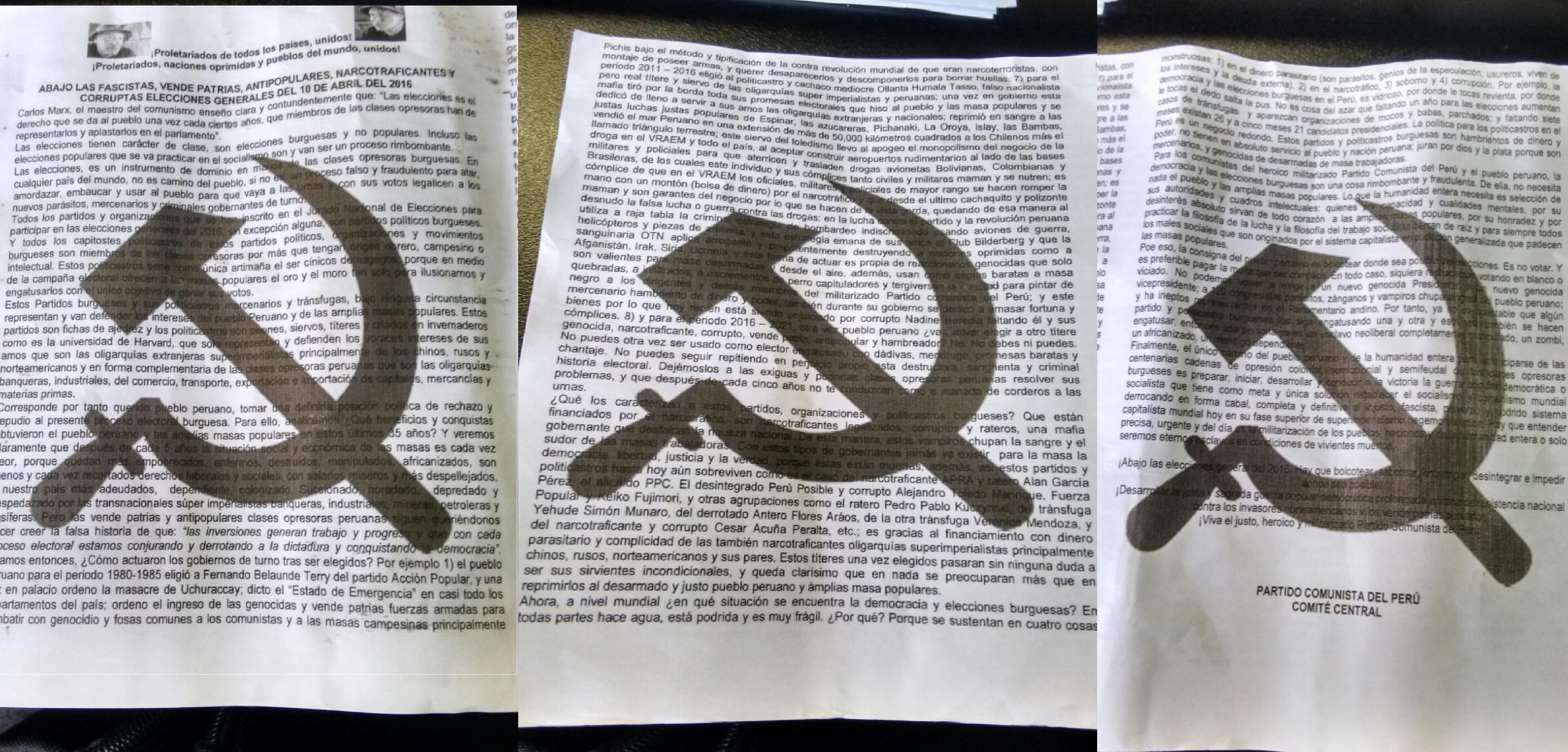 SL se mete en las elecciones y rechaza a partidos políticos afirmando que son financiados por el narcotráfico