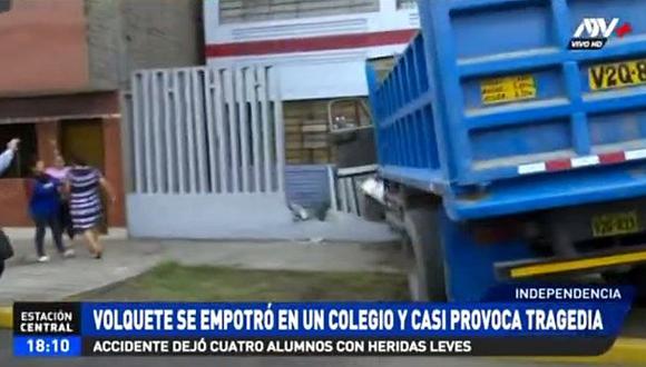 Independencia: Volquete casi causa una tragedia al empotrarse contra un colegio (VIDEO)