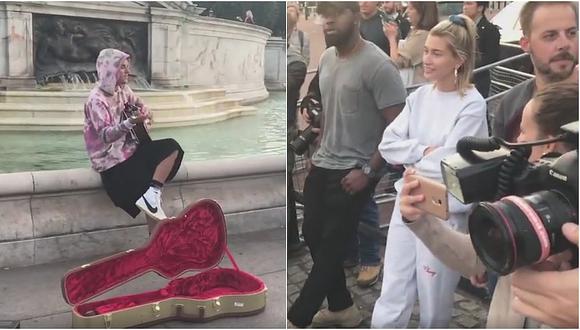 Justin Bieber dedica romántica serenata a Hailey Baldwin en plaza de Londres (VIDEO)