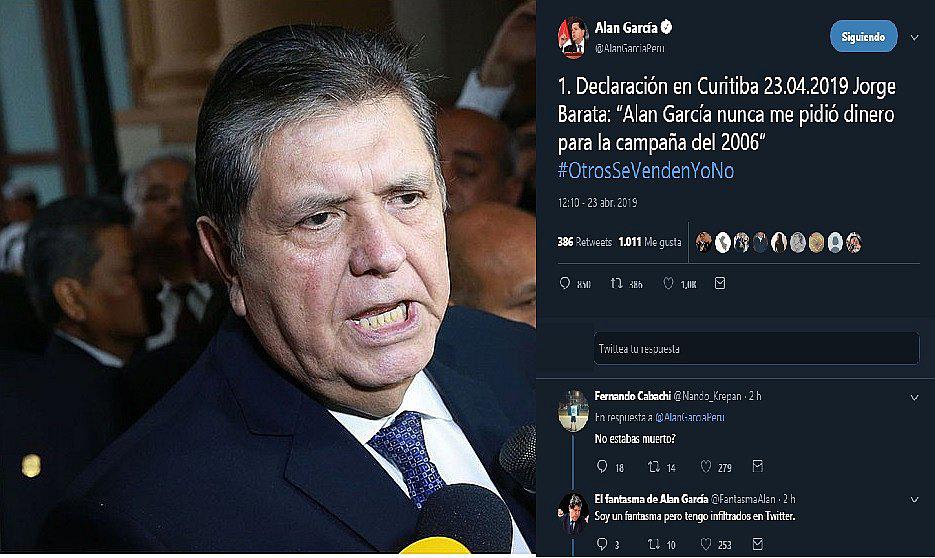 Alan García: En cuenta de Twitter de expresidente se pronuncian sobre Jorge Barata