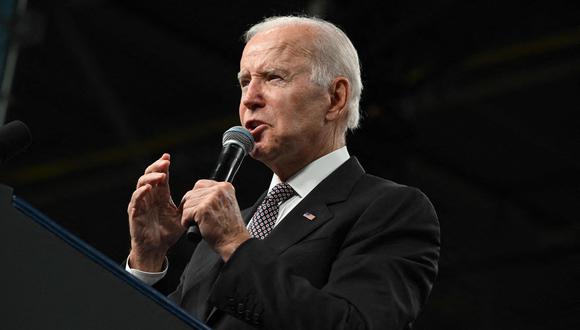 El presidente de EE. UU., Joe Biden, pronuncia un discurso en las instalaciones de IBM en Poughkeepsie, Nueva York, el 6 de octubre de 2022. (Foto de MANDEL NGAN / AFP)