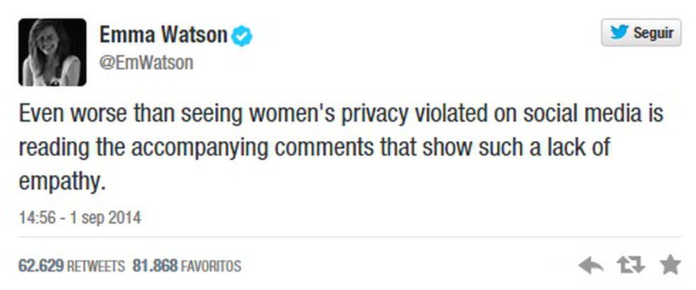 Emma Watson condena publicación de fotos íntimas de Jennifer Lawrence 