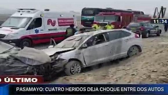 ​Cuatro heridos deja choque frontal entre dos autos en Pasamayo