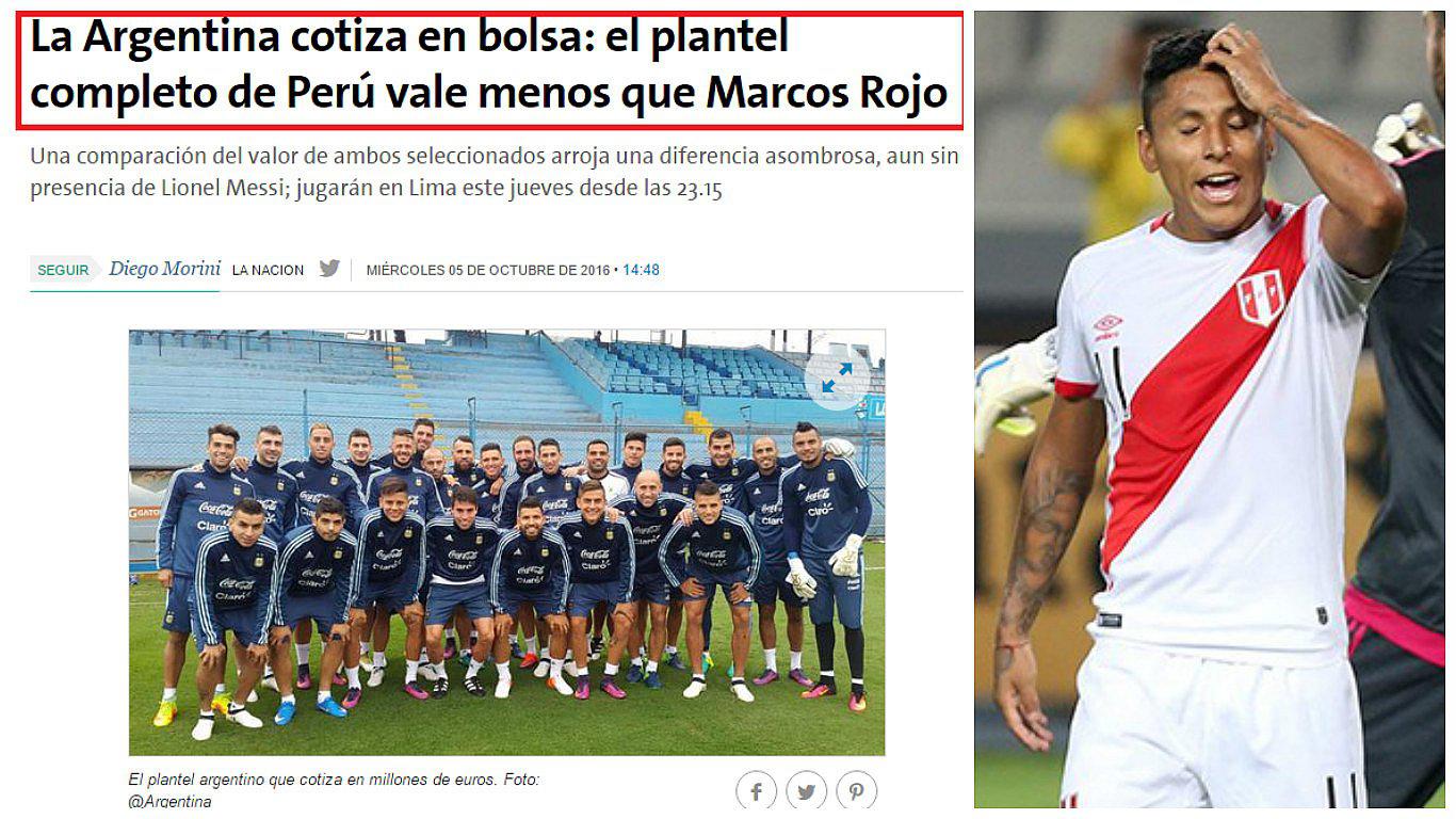 Perú vs. Argentina: prensa gaucha afirma que selección peruana vale menos que un jugador suyo