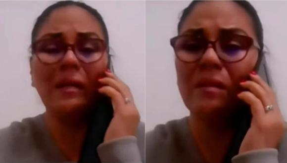 Dina Páucar llorando por la terrible situación que se vive en Huánuco a causa del coronavirus. | Foto: Captura de pantalla de Exitosa.