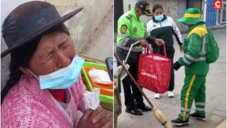 Policías salen a sorprender a mamás chamberas de Huancayo y les entregan víveres y regalos