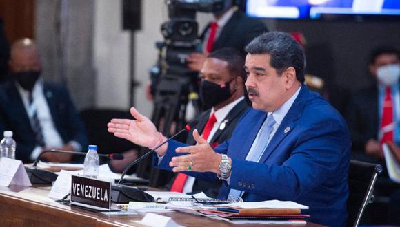 El presidente de Venezuela, Nicolás Maduro, habló durante la cumbre de la Celac en México, en donde también estuvo presente Pedro Castillo. (Foto: AFP).