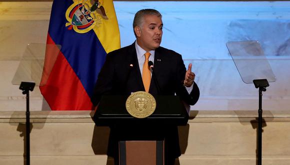 El presidente de Colombia, Iván Duque, habla durante la instalación del Congreso 2022-2026 en Bogotá, el 20 de julio de 2022. (Foto de Juan Pablo Pino / AFP)