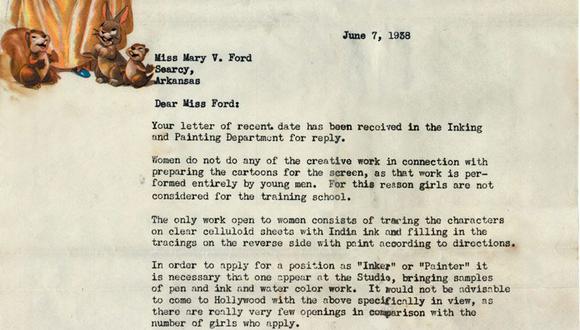 Esta carta  demuestra que Walt Disney odiaba a las mujeres