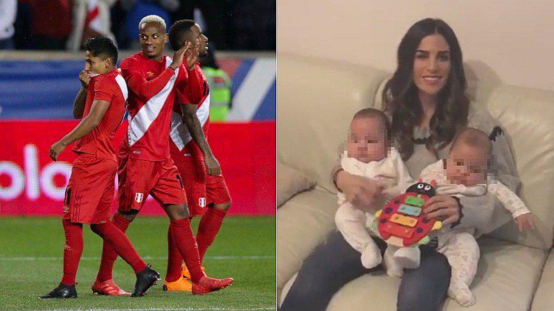 Novia de André Carrillo canta el Himno Nacional del Perú junto a sus mellizos