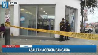 Lurín: momento exacto en que ladrones balean a policía y asaltan entidad bancaria (VIDEO)