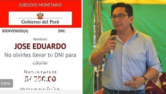 El alcalde de la provincia de Chanchamayo, región Junín, Eduardo Mariño Arquiñigo, informó que aparece como beneficiario del bono de S/380. (Foto composición)