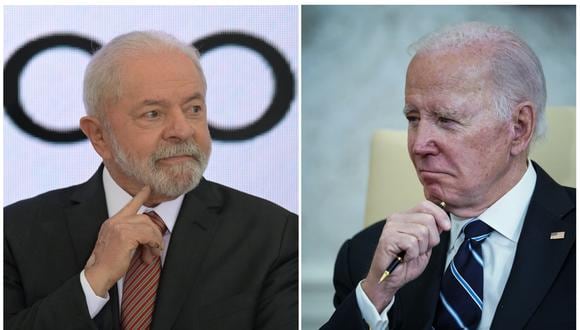 El presidente de Brasil, Luiz Inácio Lula da Silva (izquierda), en Brasilia el 18 de enero de 2023, y al presidente de los Estados Unidos, Joe Biden, en Washington, DC, el 13 de enero de 2023. (Foto de DOUGLAS MAGNO y Mandel NGAN / AFP)