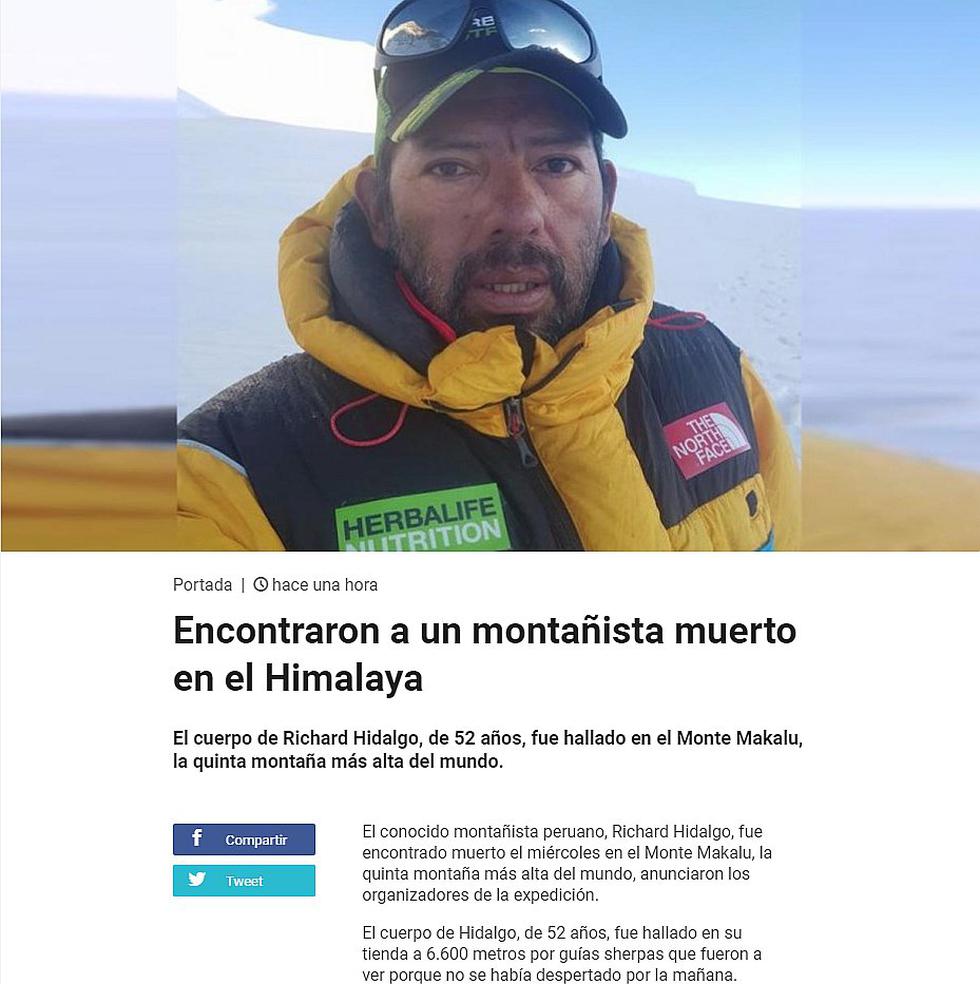 Richard Hidalgo: así informa la prensa internacional sobre la muerte del montañista peruano (FOTOS)