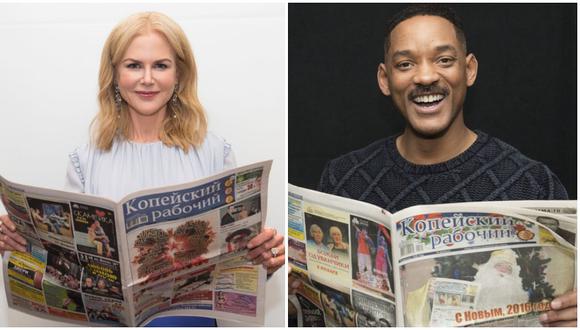 Estrellas de Hollywood leen desconocido periódico ruso por una increíble razón