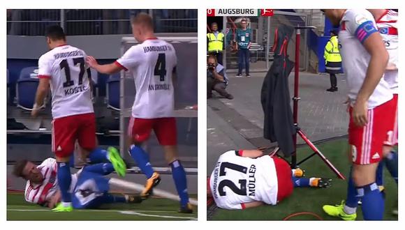 La tremenda lesión de delantero del Hamburgo en plena celebración de un gol (VIDEO)