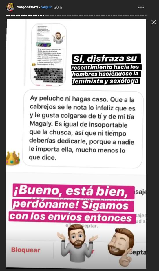 Rodrigo González a Mónica Cabrejos: “Disfraza su resentimiento hacia los hombres haciéndose la feminista”