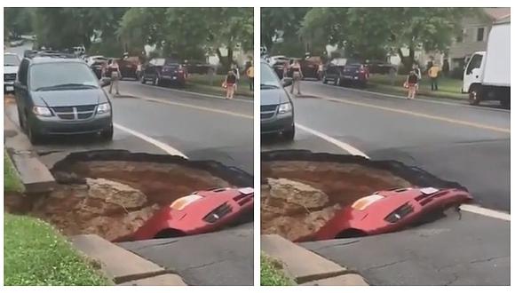 Auto fue tragado por enorme socavón en carretera de Virginia en Estados Unidos (VIDEO)