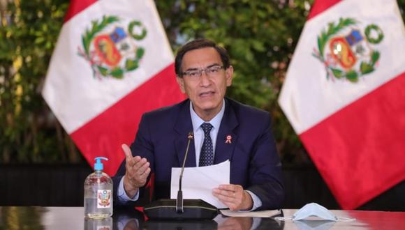 El presidente del Perú, Martín Vizcarra, dando un mensaje a la ciudadanía tras la juramentación al renovado gabinete ministerial. | Foto: Presidencia.