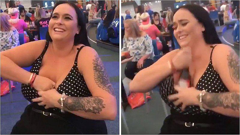 Mujer sorprende en Facebook al guardar tres botellas de cervezas en sus pechos  