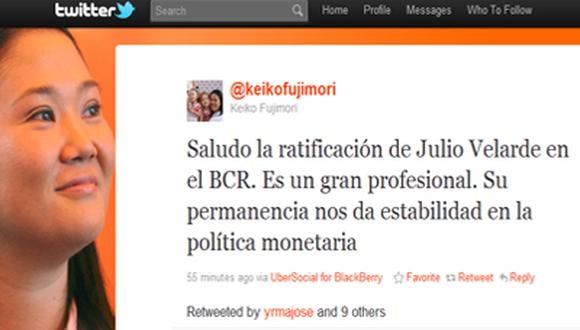 Keiko a favor de reelección de Julio Velarde en el BCR