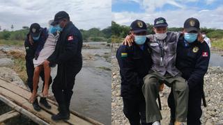 Personal de Serenazgo ayuda a ancianos a cruzar quebradas en Piura