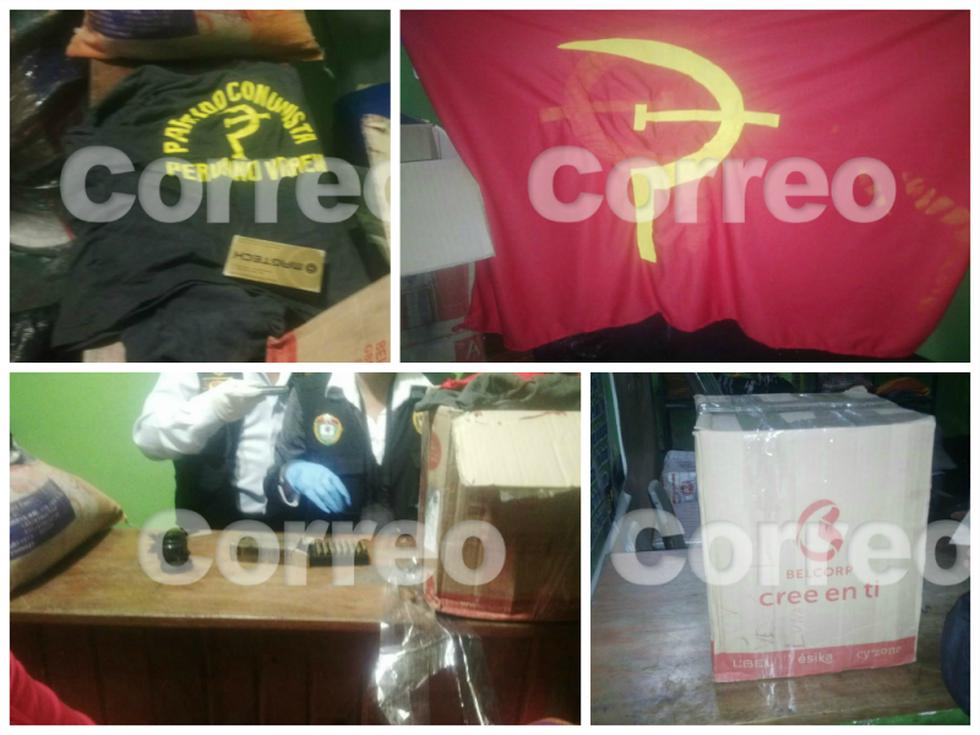 Hallan municiones, banderas y polos de Sendero Luminoso que eran enviados como encomienda
