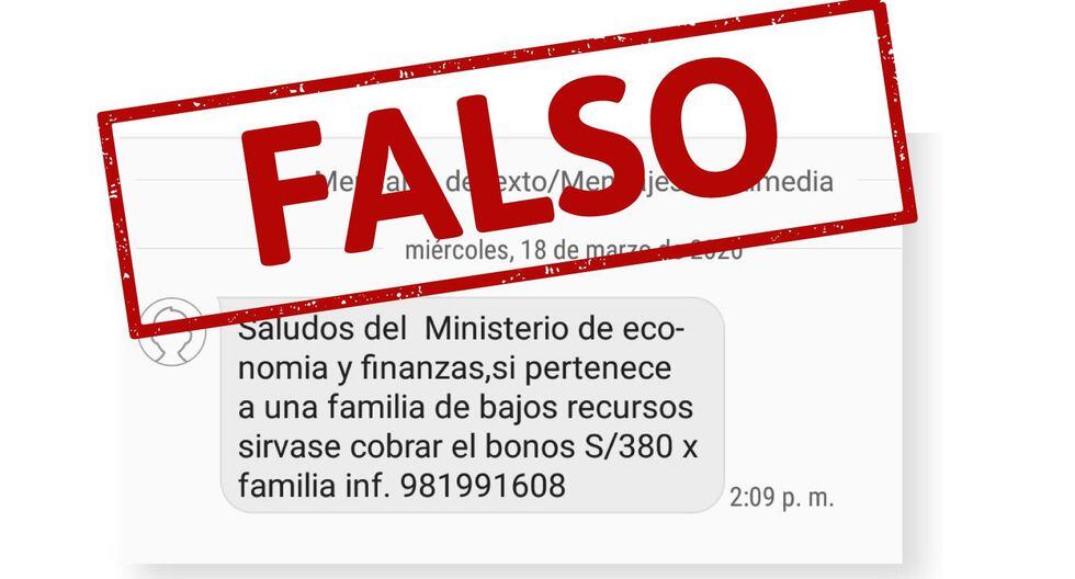 Coronavirus: Advierten que mensajes de texto que ofrecen bonos de 380 soles son FALSOS