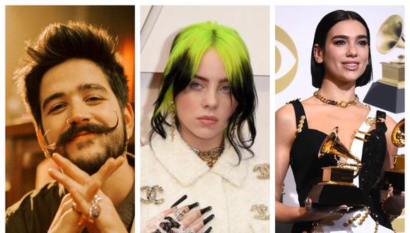 Camilo, Billie Eilish y Dua Lipa se encuentran en la lista de nominados al Grammy 2021. (Foto: AFP)