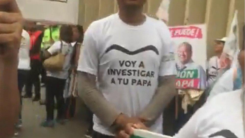 Curioso mensaje en polos de simpatizantes de Manuel Velarde: "Voy a investigar a tu papá"